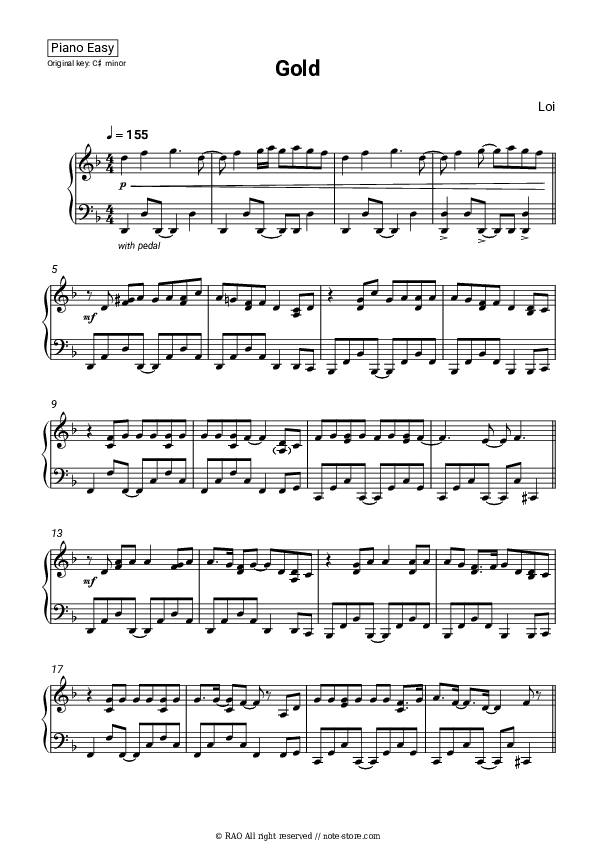 Gold - Loi Piano Sheet Music Easy - Piano.Easy