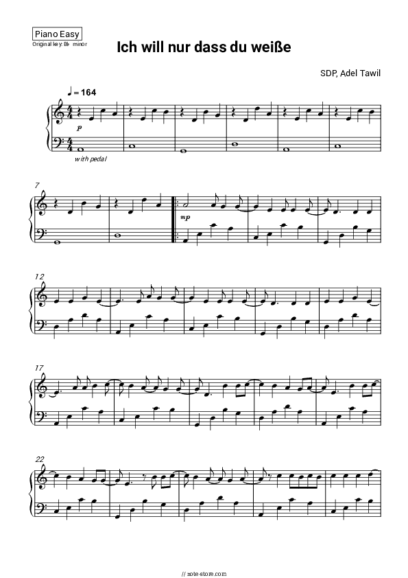 Ich will nur dass du weißt - SDP, Adel Tawil Piano Sheet Music Easy - Piano.Easy