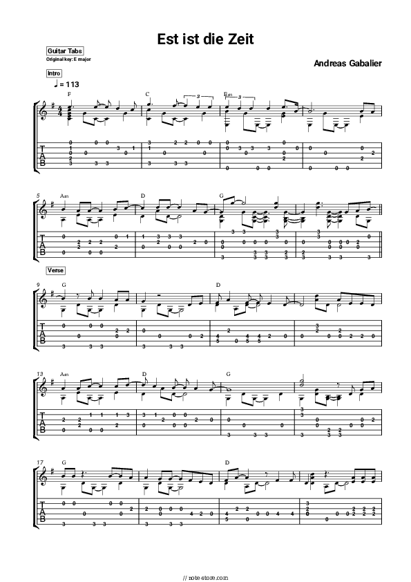 Es ist die Zeit - Andreas Gabalier Tabs - Guitar.Tabs