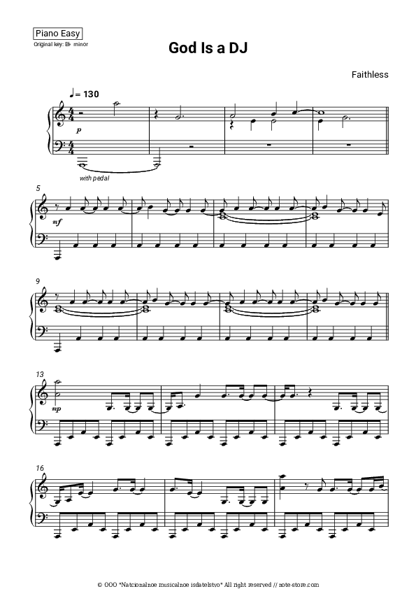 God Is a DJ - Faithless Piano Sheet Music Easy - Piano.Easy