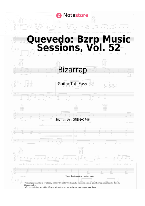Quevedo: Bzrp Music Sessions, Vol. 52 - Bizarrap, Quevedo Tabs Easy - Guitar.Tab.Easy