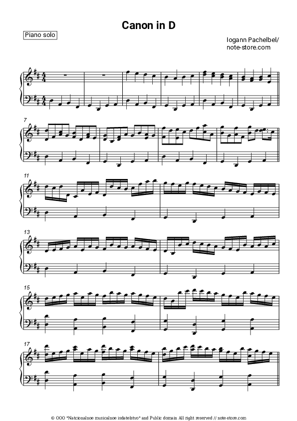 Canon in D major - Johann Pachelbel Piano Sheet Music - Piano.Solo