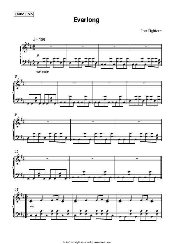 Everlong - Foo Fighters Piano Sheet Music - Piano.Solo