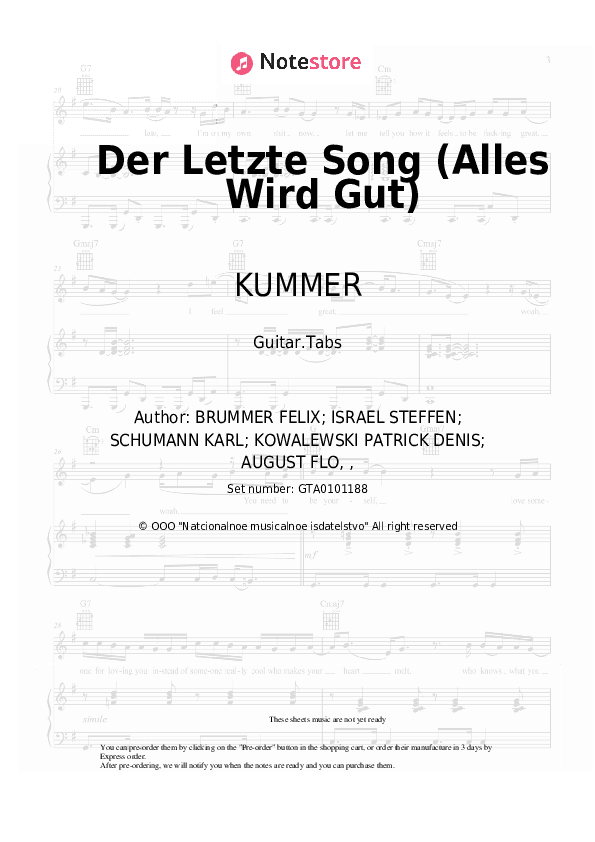 Der Letzte Song (Alles Wird Gut) - KUMMER, Nina Chuba Tabs - Guitar.Tabs