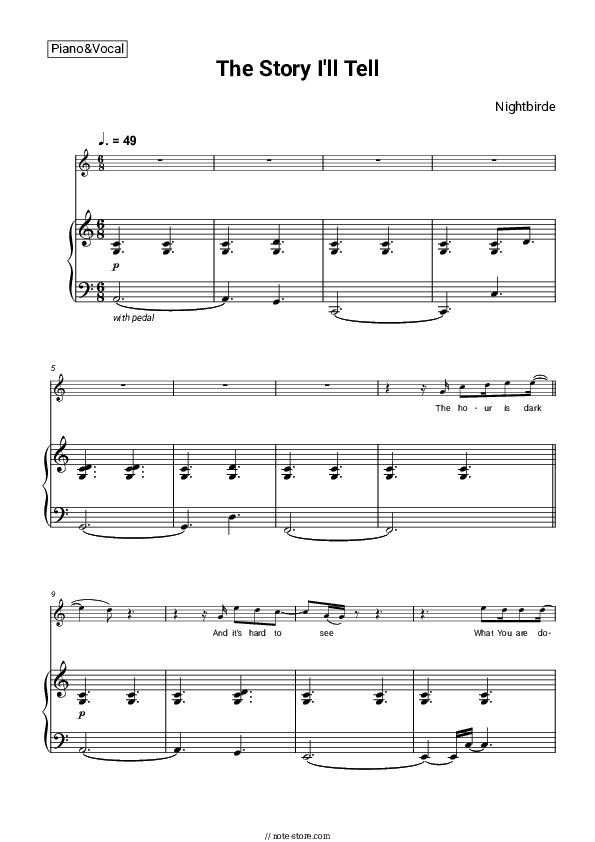 The Story I'll Tell - Nightbirde Piano Sheet Music with the Voice part - Piano&Vocal