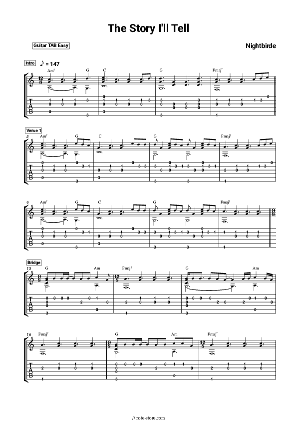 The Story I'll Tell - Nightbirde Tabs Easy - Guitar.Tab.Easy