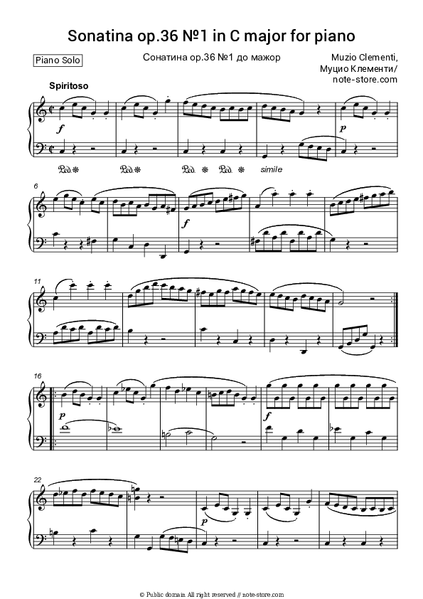 Sonatina op.36 №1 in C major - Muzio Clementi Piano Sheet Music - Piano.Solo