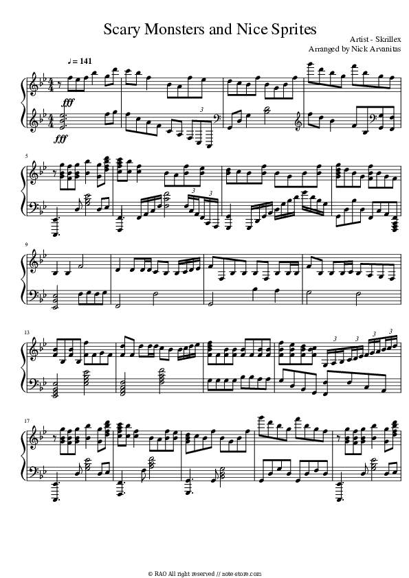 Scary Monsters And Nice Sprites - Skrillex Piano Sheet Music - Piano.Solo