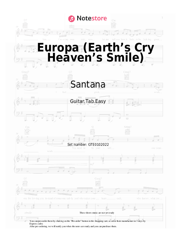 Europa (Earth’s Cry Heaven’s Smile) - Santana Tabs Easy - Guitar.Tab.Easy