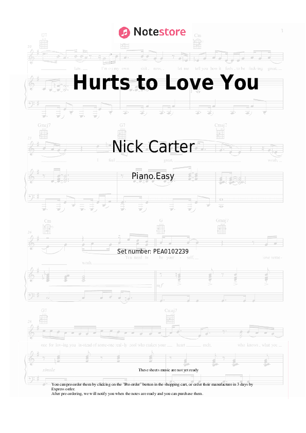 Hurts to Love You - Nick Carter Piano Sheet Music Easy - Piano.Easy