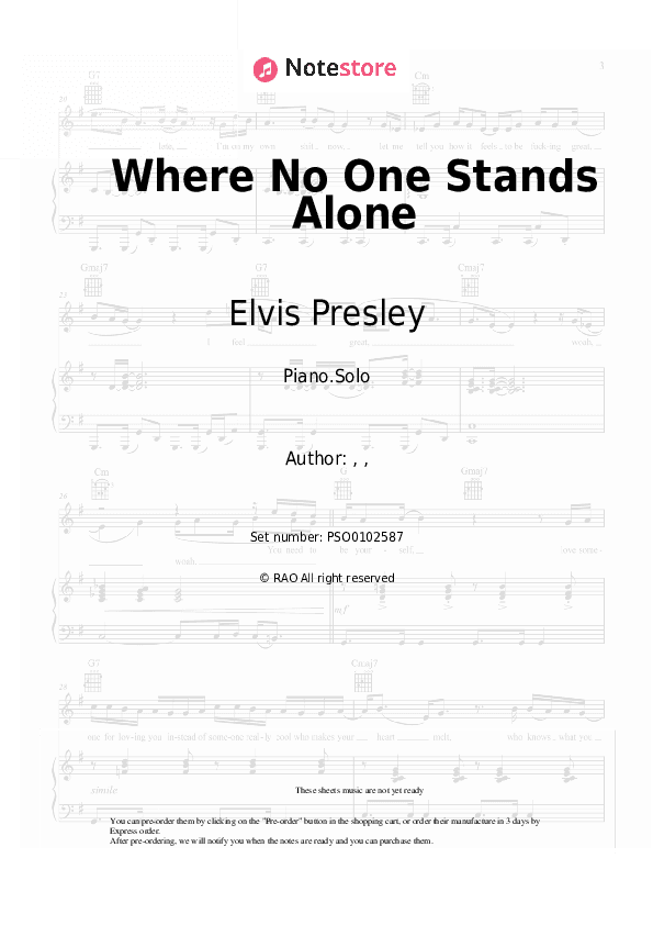 Where No One Stands Alone - Elvis Presley Piano Sheet Music - Piano.Solo