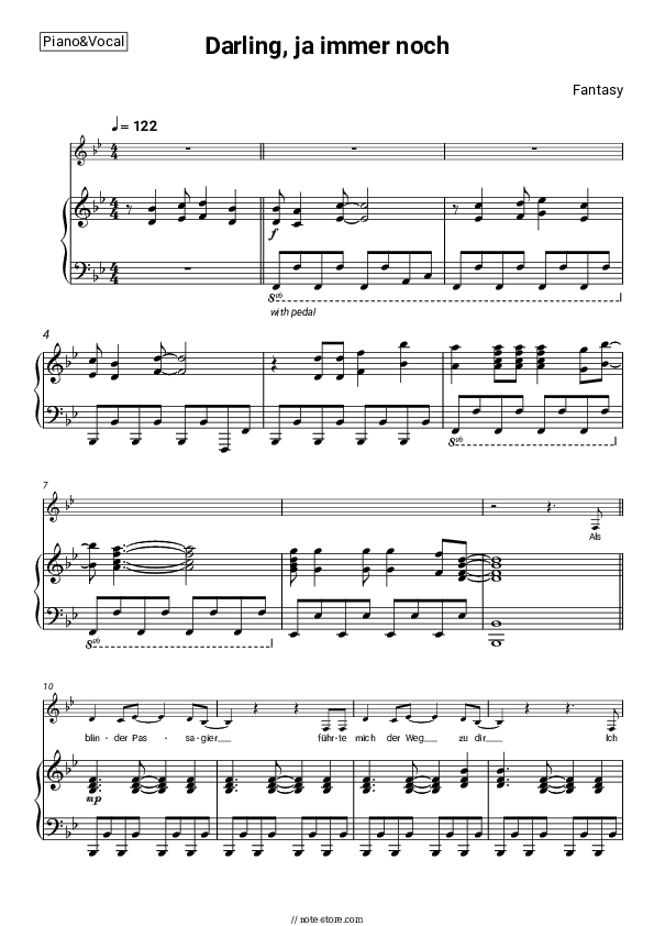 Darling, ja immer noch - Fantasy Piano Sheet Music with the Voice part - Piano&Vocal