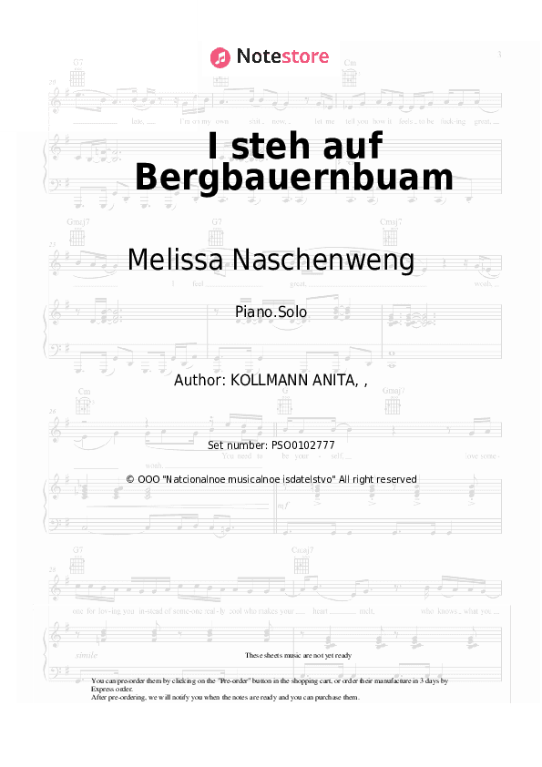 I steh auf Bergbauernbuam - Melissa Naschenweng Piano Sheet Music - Piano.Solo