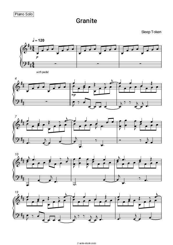 Granite - Sleep Token Piano Sheet Music - Piano.Solo