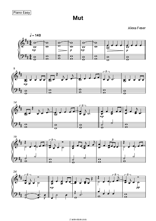 Mut - Alexa Feser Piano Sheet Music Easy - Piano.Easy
