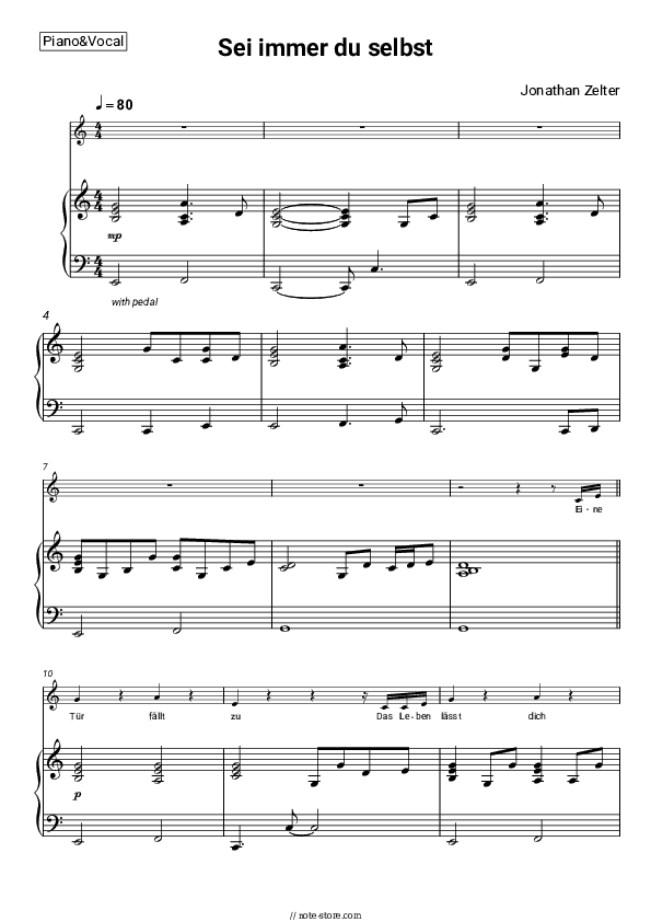 Sei immer du selbst - Jonathan Zelter Piano Sheet Music with the Voice part - Piano&Vocal