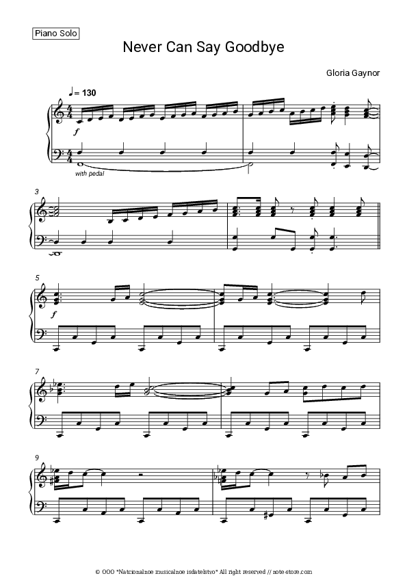 Never Can Say Goodbye - Gloria Gaynor Piano Sheet Music - Piano.Solo