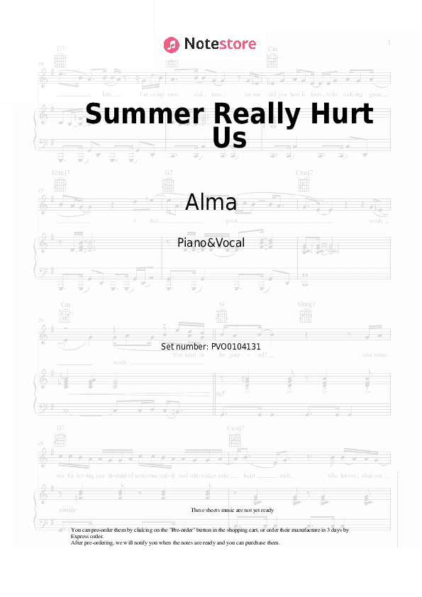 Summer Really Hurt Us - Alma Piano Sheet Music with the Voice part - Piano&Vocal