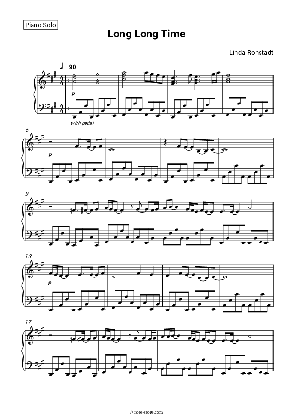 Long Long Time - Linda Ronstadt Piano Sheet Music - Piano.Solo