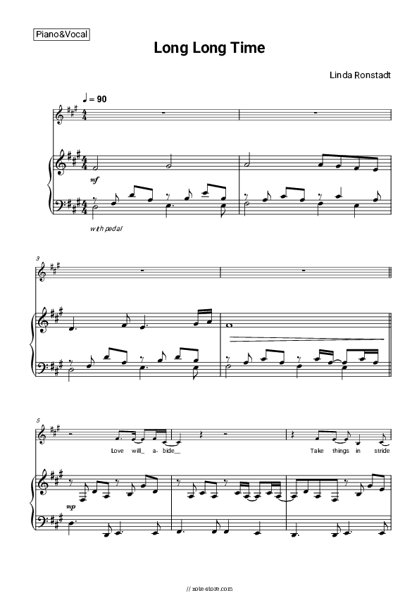 Long Long Time - Linda Ronstadt Piano Sheet Music with the Voice part - Piano&Vocal