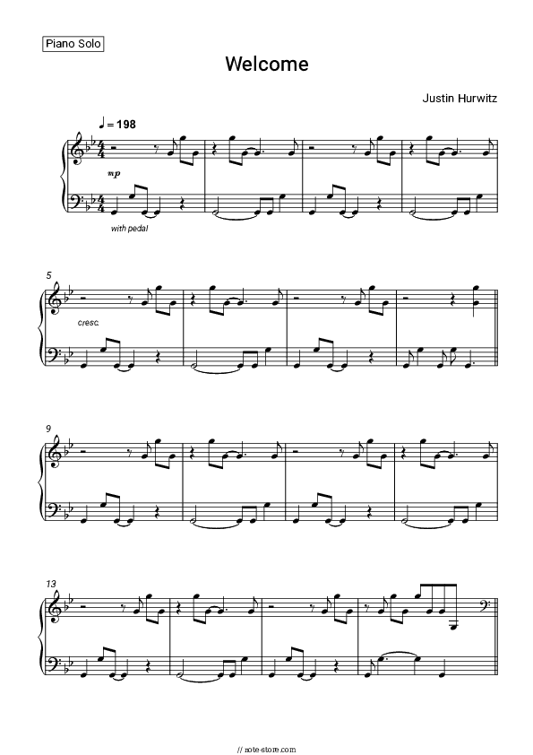 Welcome - Justin Hurwitz Piano Sheet Music - Piano.Solo