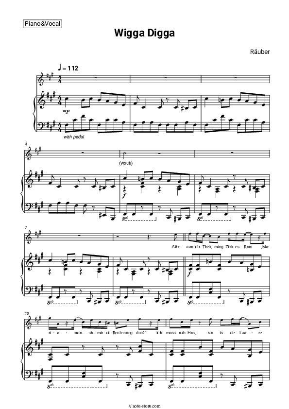 Wigga Digga - Räuber Piano Sheet Music with the Voice part - Piano&Vocal