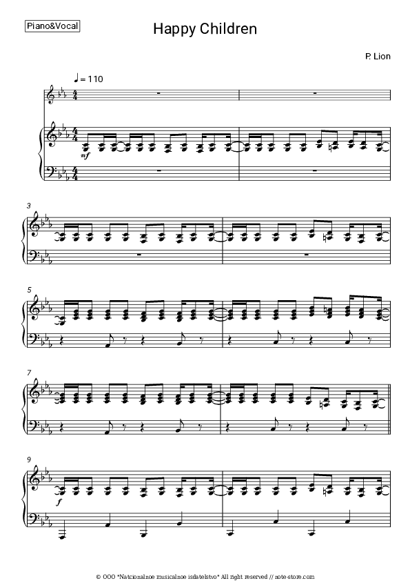 Happy Children - P. Lion Piano Sheet Music with the Voice part - Piano&Vocal