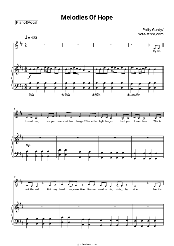 Melodies Of Hope - Patty Gurdy Piano Sheet Music with the Voice part - Piano&Vocal