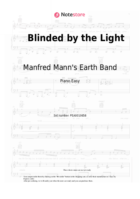 Blinded by the Light - Manfred Mann's Earth Band Piano Sheet Music Easy - Piano.Easy
