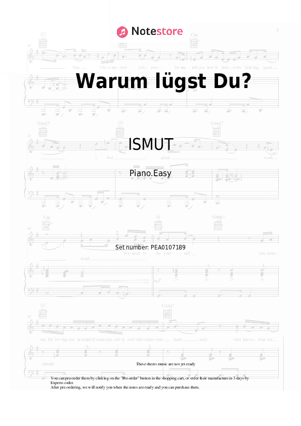 Warum lügst Du? - ISMUT Piano Sheet Music Easy - Piano.Easy