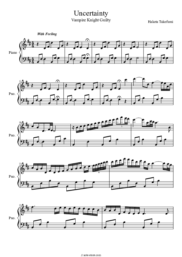 Uncertainty - Haketa Takefumi Piano Sheet Music - Piano.Solo