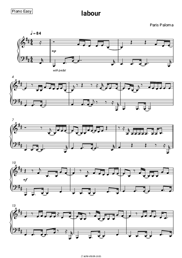 labour - Paris Paloma Piano Sheet Music Easy - Piano.Easy