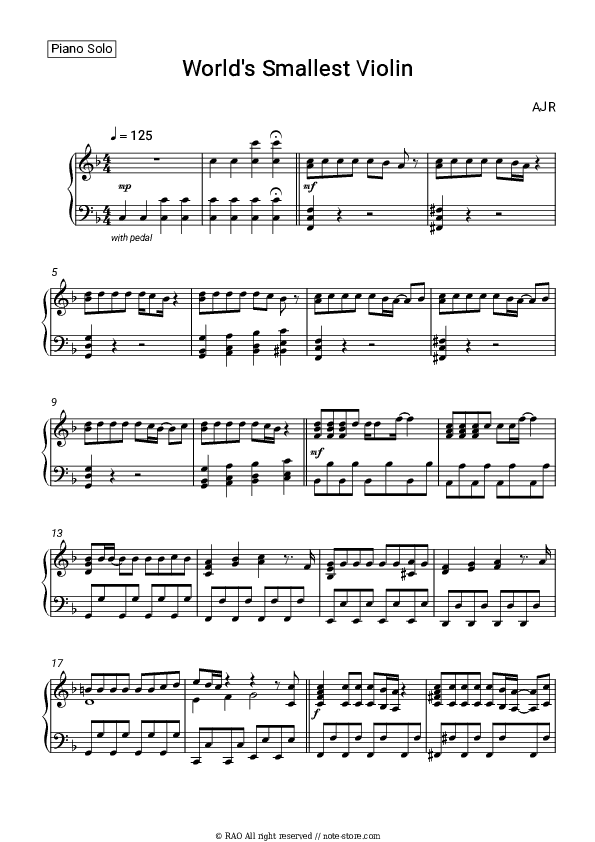 World's Smallest Violin - AJR Piano Sheet Music - Piano.Solo