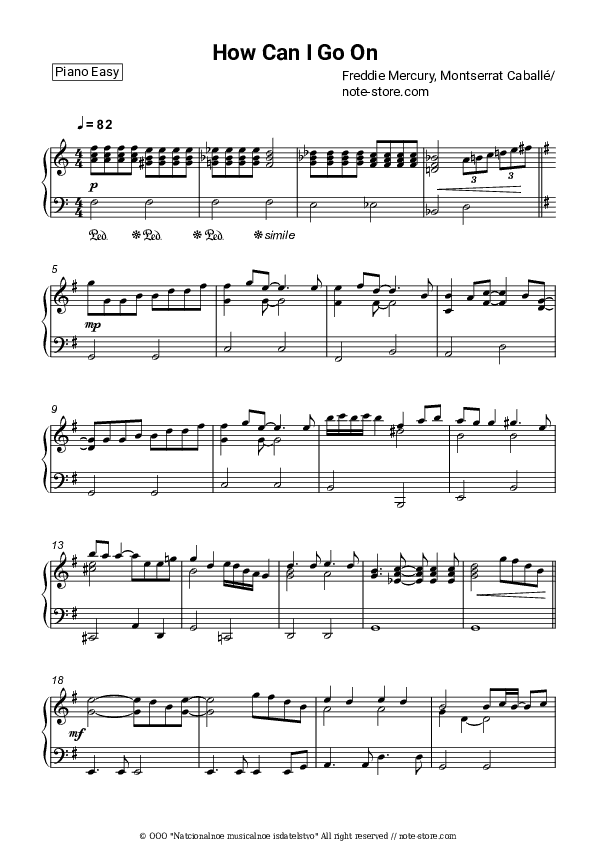 How Can I Go On - Freddie Mercury, Montserrat Caballé Piano Sheet Music Easy - Piano.Easy