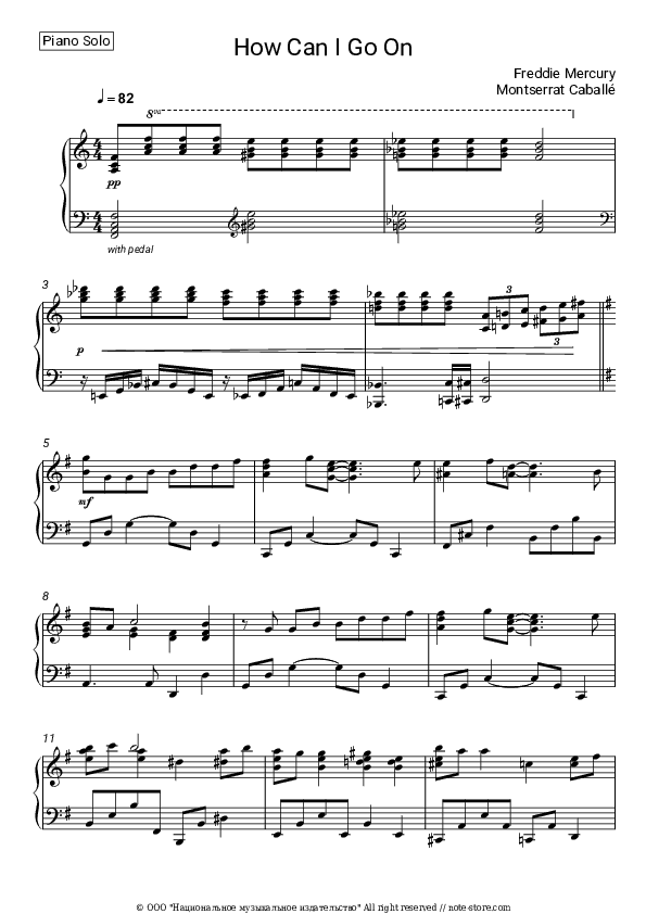 How Can I Go On - Freddie Mercury, Montserrat Caballé Piano Sheet Music - Piano.Solo