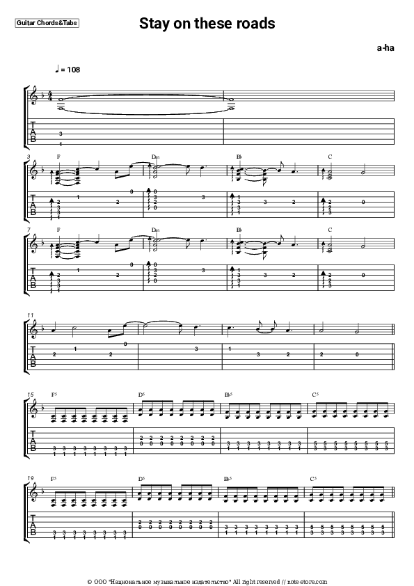 Stay On These Roads - A-ha Chords and Tabs - Guitar.Chords&Tabs