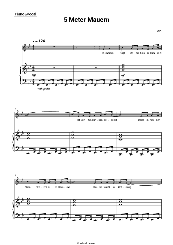 5 Meter Mauern - Elen Piano Sheet Music with the Voice part - Piano&Vocal