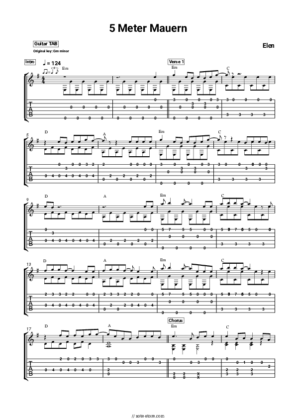 5 Meter Mauern - Elen Tabs - Guitar.Tabs