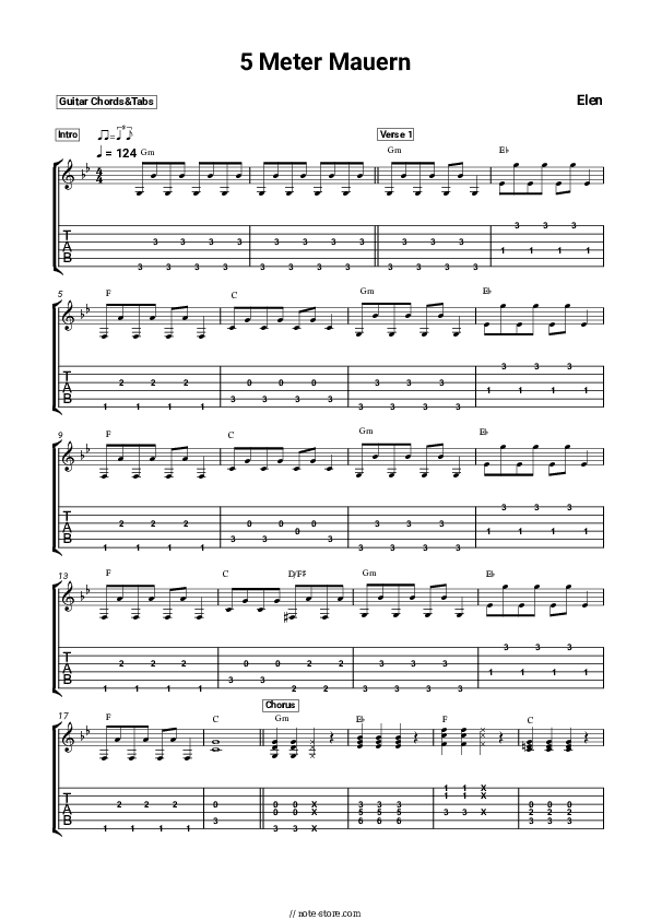 5 Meter Mauern - Elen Chords and Tabs - Guitar.Chords&Tabs