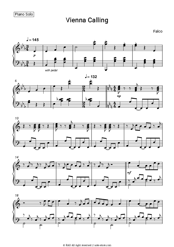 Vienna Calling - Falco Piano Sheet Music - Piano.Solo