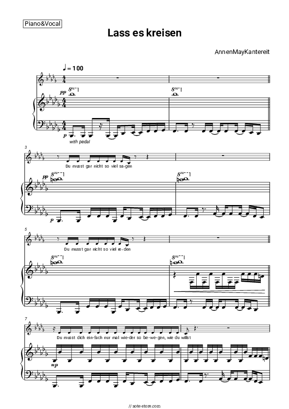 Lass es kreisen - AnnenMayKantereit Piano Sheet Music with the Voice part - Piano&Vocal