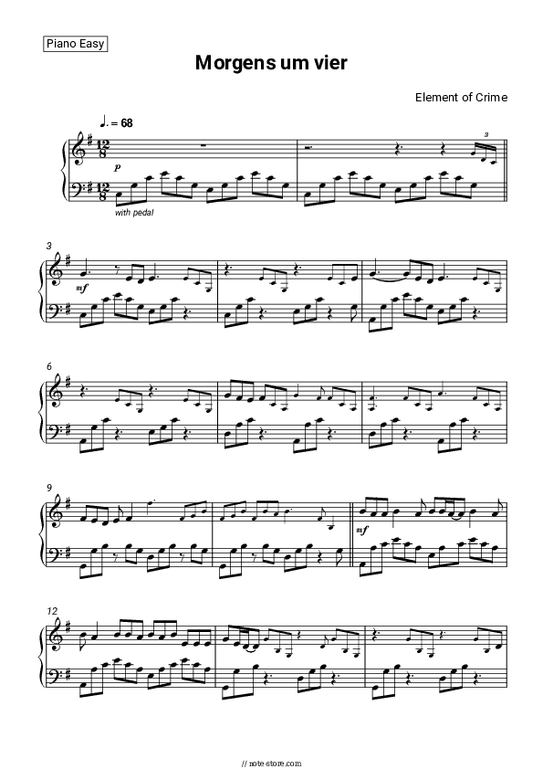 Morgens um vier - Element of Crime Piano Sheet Music Easy - Piano.Easy