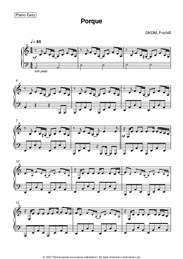 Porque - DNDM, Pochill Piano Sheet Music Easy - Piano.Easy