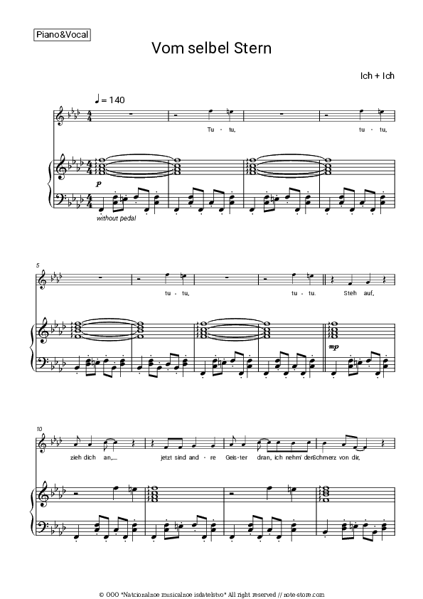 Vom selben Stern - Ich + Ich Piano Sheet Music with the Voice part - Piano&Vocal