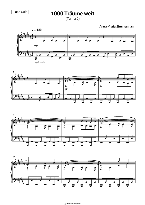 1000 Träume weit (Torneró) - Anna-Maria Zimmermann Piano Sheet Music - Piano.Solo