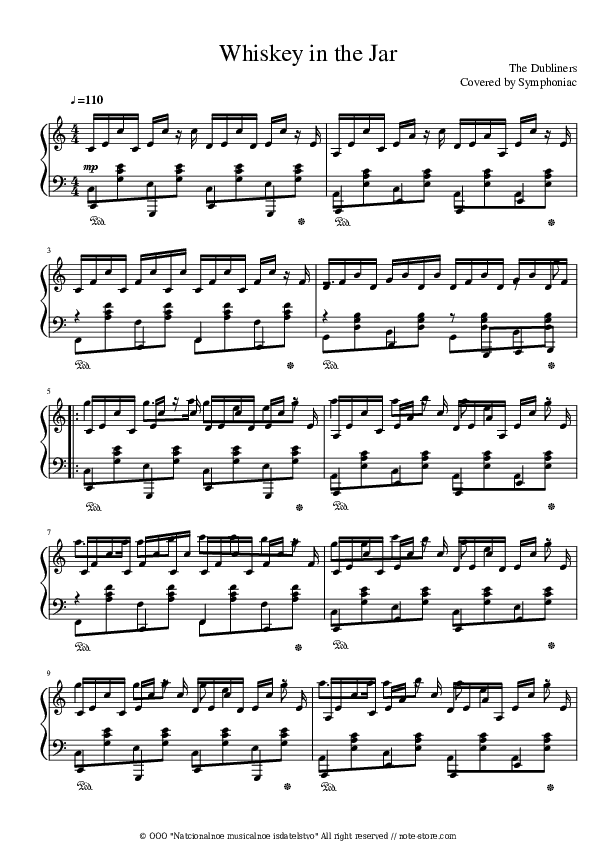 Whiskey in the Jar - The Dubliners Piano Sheet Music - Piano.Solo