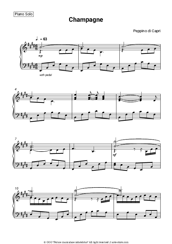 Champagne - Peppino di Capri Piano Sheet Music - Piano.Solo