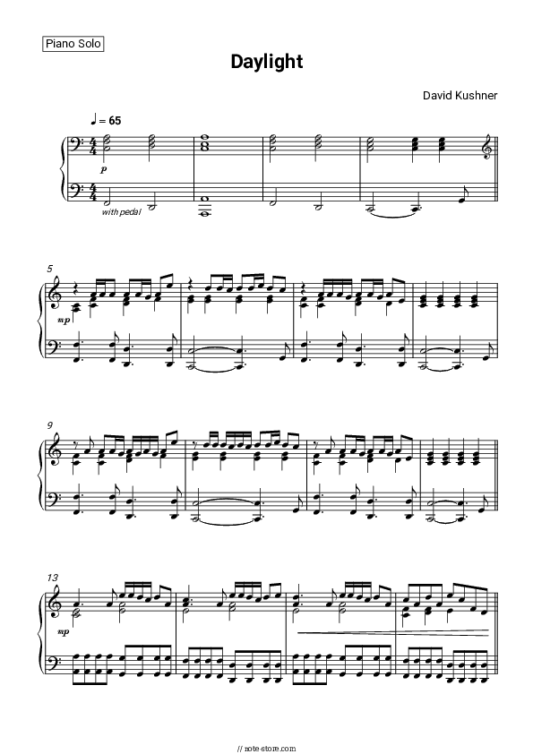 Daylight - David Kushner Piano Sheet Music - Piano.Solo