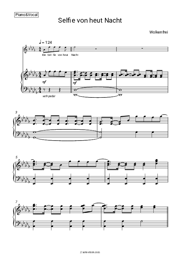 Selfie von heut Nacht - Wolkenfrei Piano Sheet Music with the Voice part - Piano&Vocal
