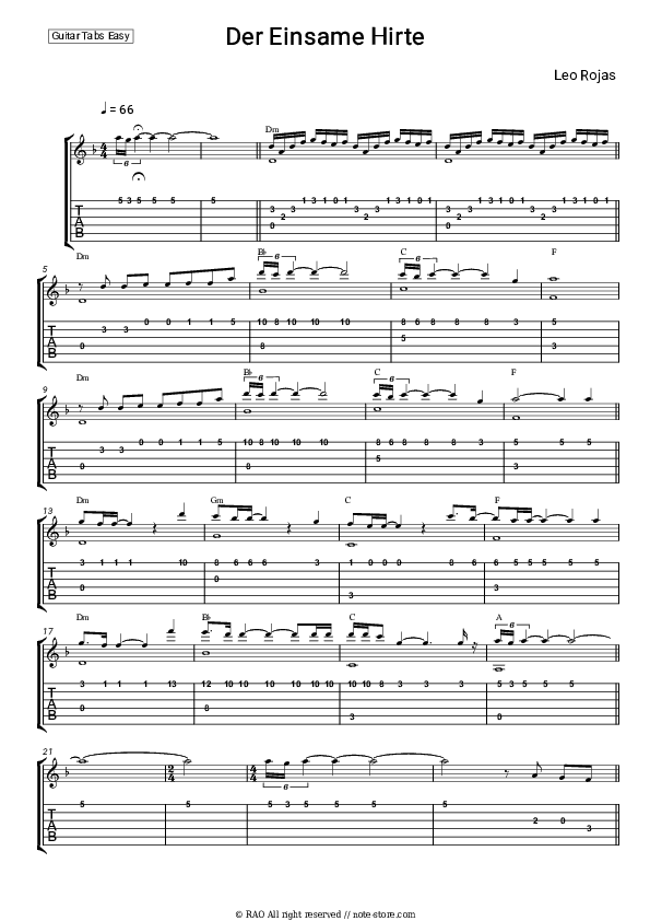 Der einsame Hirte - Leo Rojas Tabs Easy - Guitar.Tab.Easy